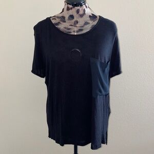 AllSaints Yuno Li Tee Black Linen and Viscose Short Sleeve Pocket L
